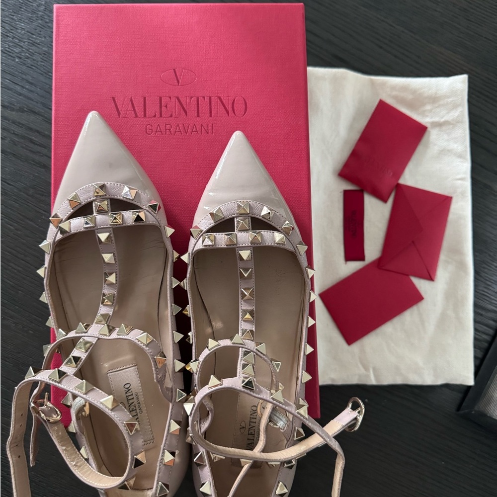 Rockstud leather ballet flats